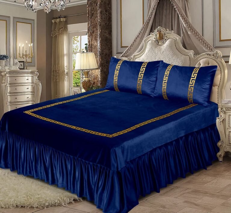 3PC Applique Shine Velvet Duvet Bridal Set Blue