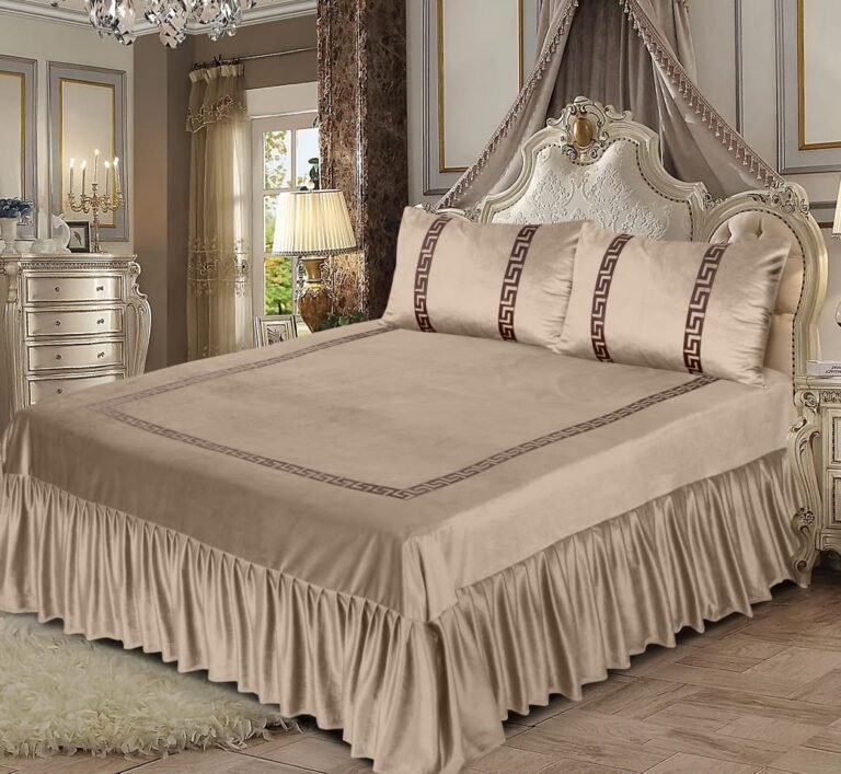 3PC Applique Shine Velvet Duvet Bridal Set Cream