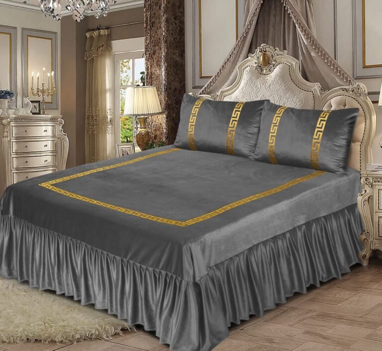 3PC Applique Shine Velvet Duvet Bridal Set Grey