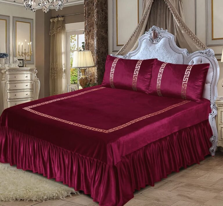 3PC Applique Shine Velvet Duvet Bridal Set Maroon