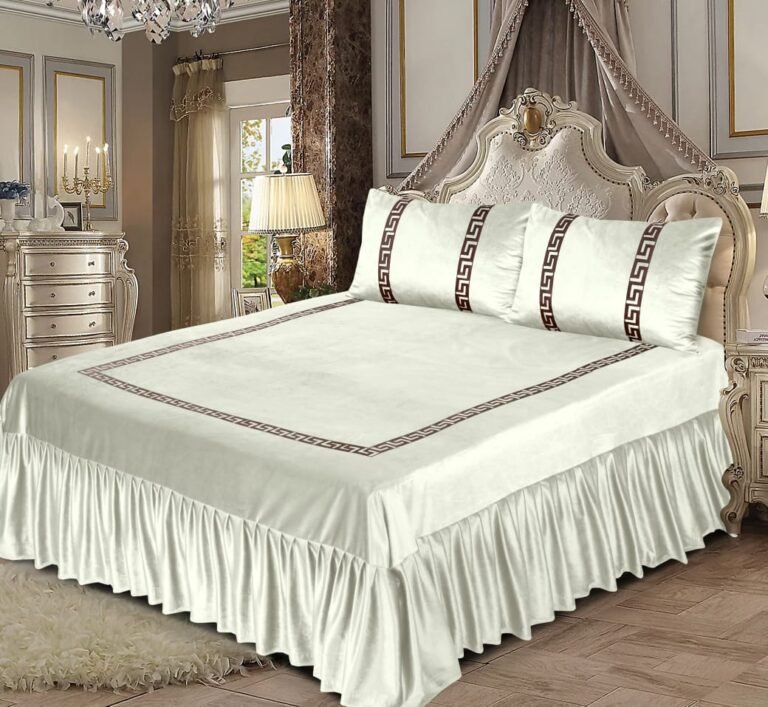 3PC Applique Shine Velvet Duvet Bridal Set White