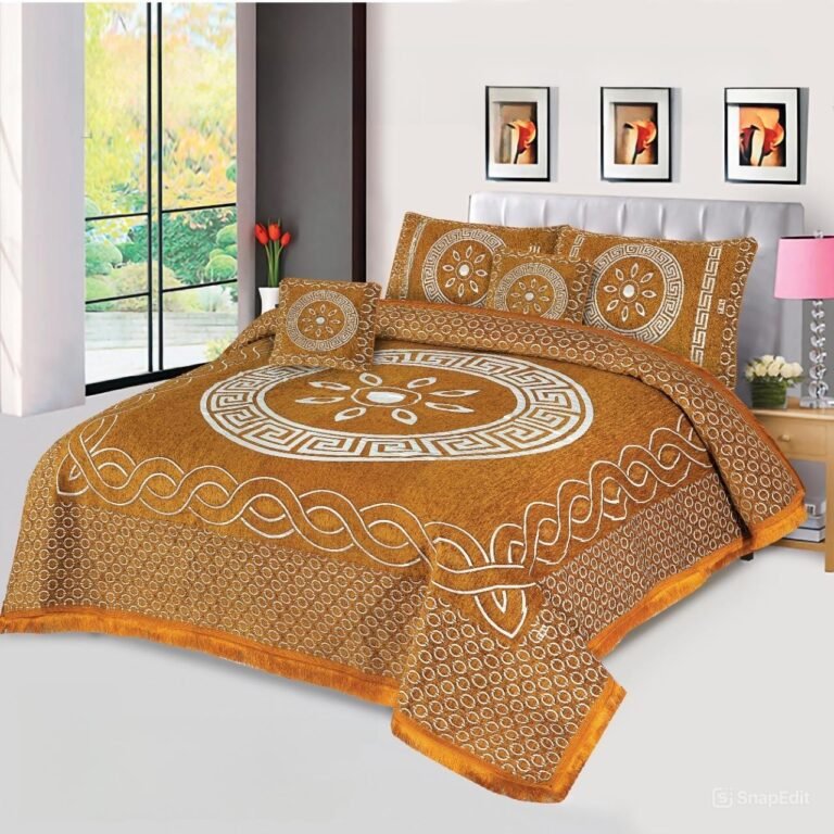 5PC Velvet Jacquard Bedsheet Set Musturd