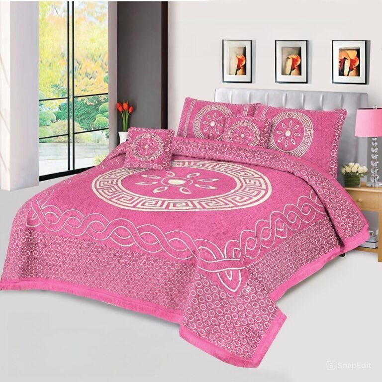 5PC Velvet Jacquard Bedsheet Set Pink