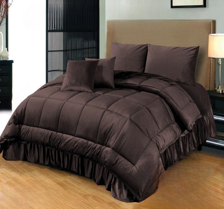 6PC Shine Velvet duvet Bridal Set Brown