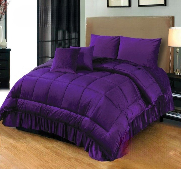 6PC Shine Velvet duvet Bridal Set Purple