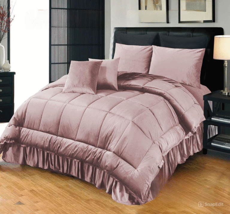 6PC Shine Velvet duvet Bridal Set Tea Pink