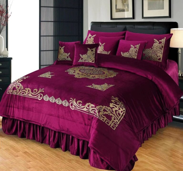9PC Applique Shine Velvet duvet Bridal Set is on the bed