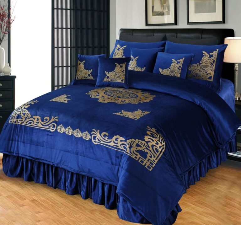 9PC Applique Shine Velvet duvet Bridal Set Blue