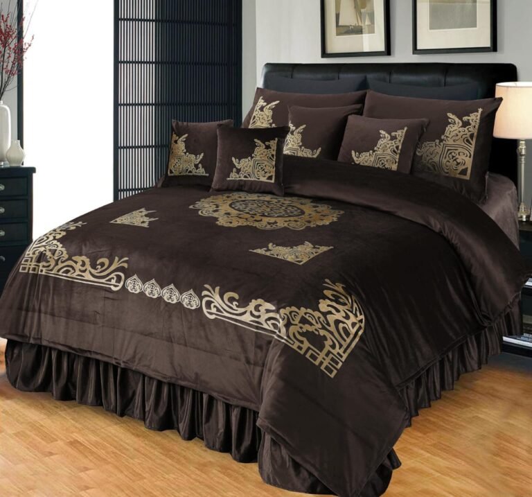 9PC Applique Shine Velvet duvet Bridal Set Brown