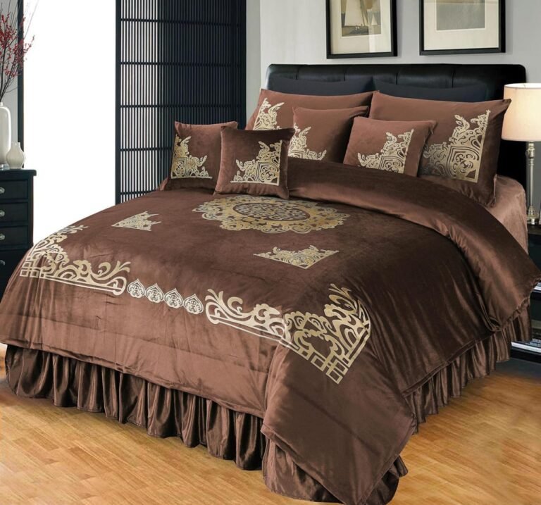 9PC Applique Shine Velvet duvet Bridal Set Copper