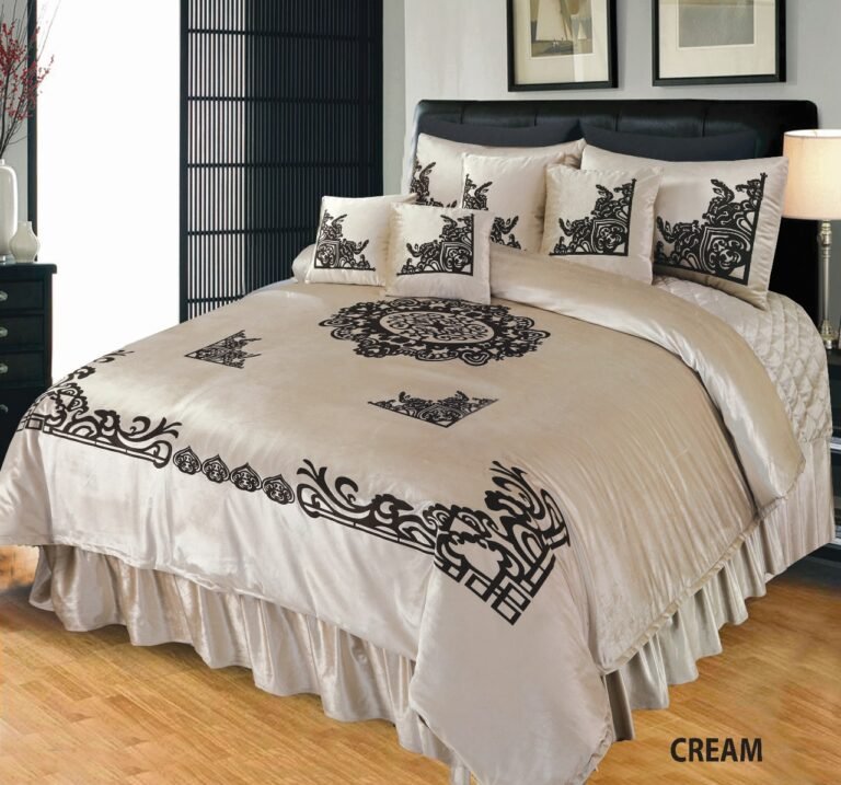 9PC Applique Shine Velvet duvet Bridal Set Cream