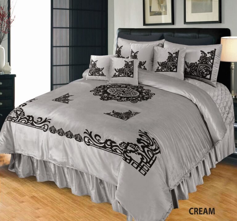 9PC Applique Shine Velvet duvet Bridal Set Grey